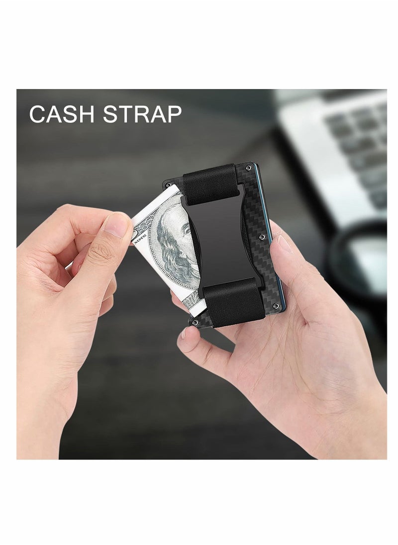 SYOSI Carbon Fiber Wallets for Men, RFID Money Clip Wallet for Men, Minimalist Aluminum Metal Wallet, Mens Wallet Carbon Fiber Card Holder (Black)  - Image 3