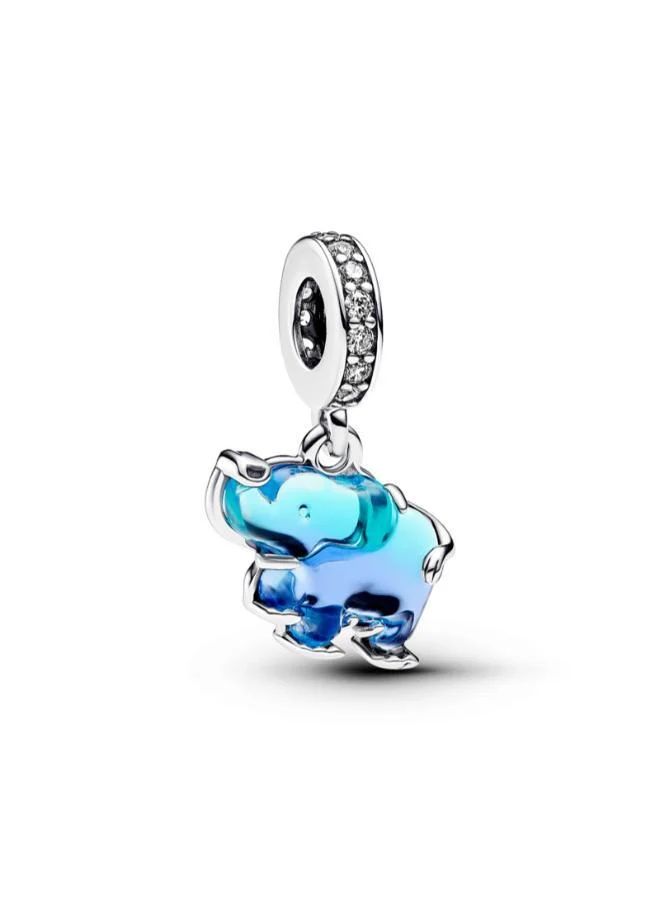 PANDORA Blue Murano Glass Elephant Dangle Charm