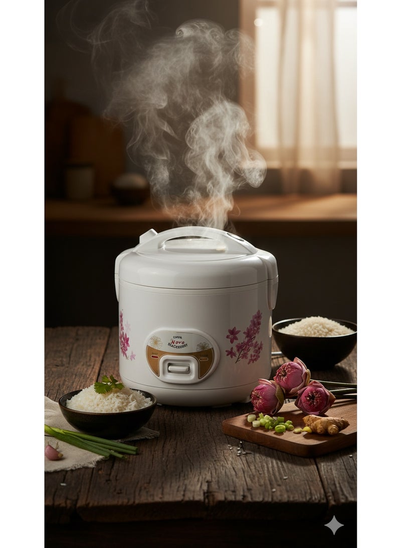 نوفا طباخ أرز كهربائي نوفا سعة 1.8 لتر - سعة كبيرة، وعاء غير لاصق، تشغيل بلمسة واحدة، وظيفة الحفاظ على الدفء، تصميم وردي أنيق - Image 3