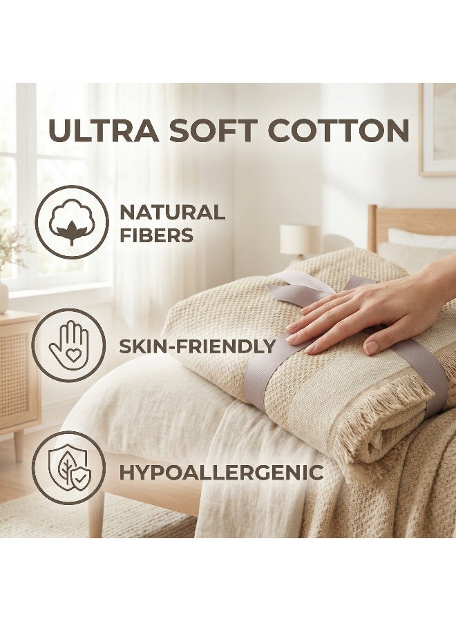 150x200cm Pure Cotton Blanket with Tassel Edges – Soft Breathable Throw for Sofa, Bed or Living Room – Nordic Style Home Decor - Image 1