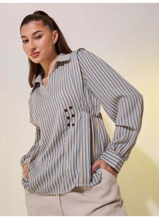 Take Two Take Two Striped Long Sleeve Wrap Top