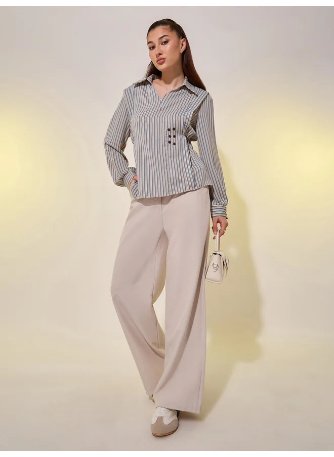 Take Two Take Two Striped Long Sleeve Wrap Top