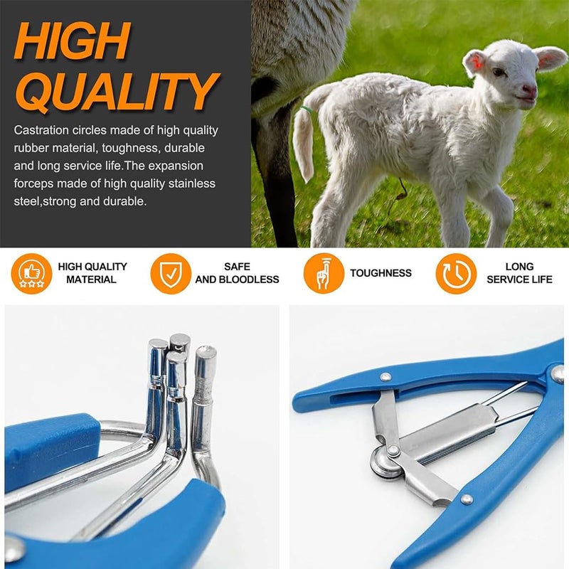 HASTHIP ® Livestock Castration Bander - Livestock Tail Cutting Pliers - Castration Banding Tool with 100 Pieces Castrator Rings - Balloon Expander Pliers - Tail Docking Equipment for Lambs & Piglets - Image 5