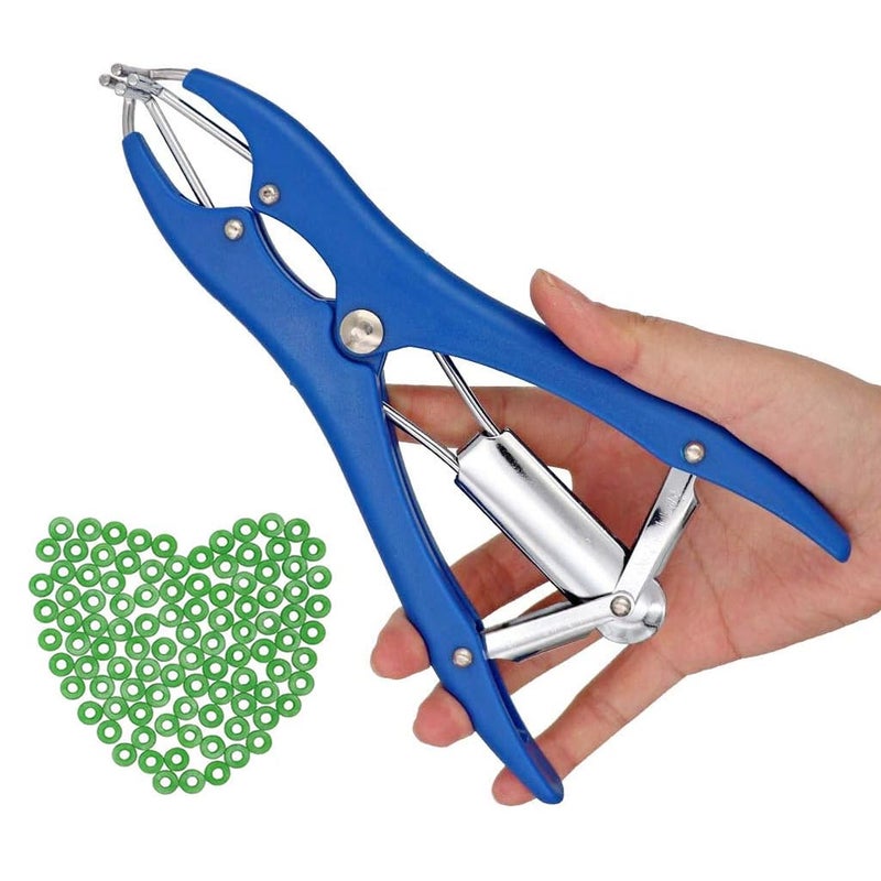 HASTHIP ® Livestock Castration Bander - Livestock Tail Cutting Pliers - Castration Banding Tool with 100 Pieces Castrator Rings - Balloon Expander Pliers - Tail Docking Equipment for Lambs & Piglets - Image 1