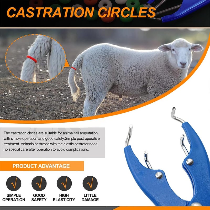 HASTHIP ® Livestock Castration Bander - Livestock Tail Cutting Pliers - Castration Banding Tool with 100 Pieces Castrator Rings - Balloon Expander Pliers - Tail Docking Equipment for Lambs & Piglets - Image 3
