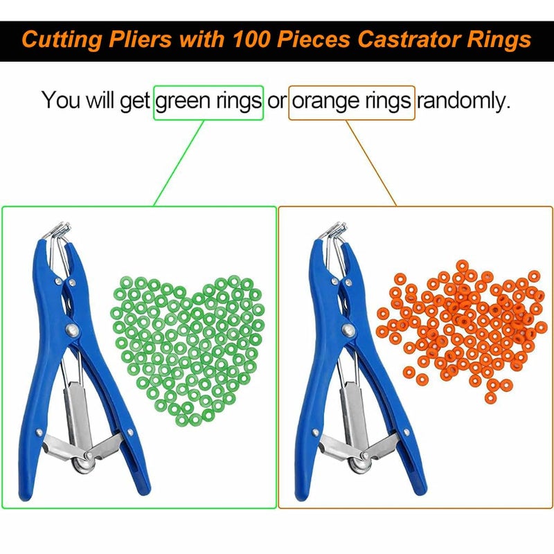 HASTHIP ® Livestock Castration Bander - Livestock Tail Cutting Pliers - Castration Banding Tool with 100 Pieces Castrator Rings - Balloon Expander Pliers - Tail Docking Equipment for Lambs & Piglets - Image 2