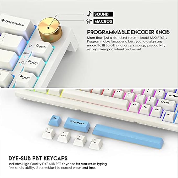 FANTECH MAXFIT67 3-MODE CUSTOM MECHANICAL GAMING KEYBOARD RGB BACKLIT, 65% (67-KEY) HOT SWAPPABLE BLUETOOTH/2.4G WIRELESS/TYPE-C WIRED SOUTH FACING KEYBOARD, KAILH WHITE SWITCH, OFF-WHITE - Image 3