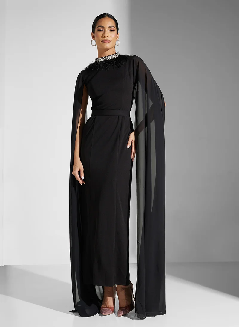 Akadia Fashion Cape Sleeved Column Dress