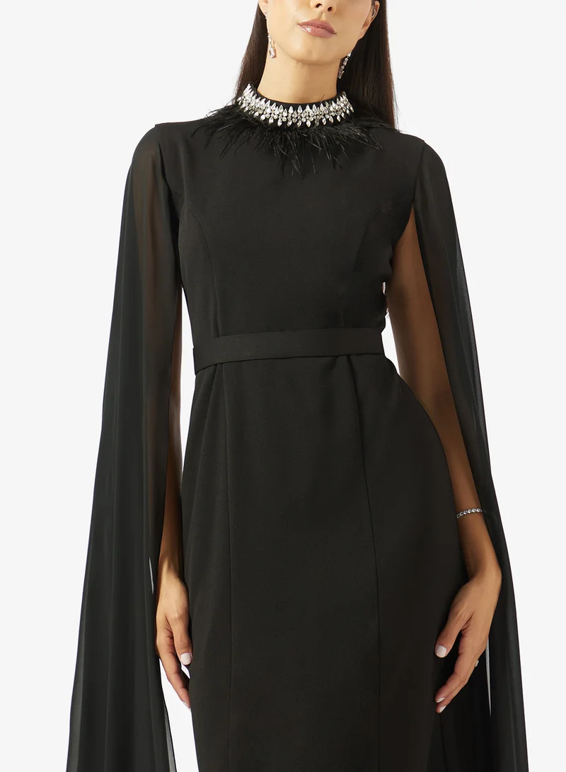Akadia Fashion  Cape Sleeved Column Dress for Women | Best Price UAE