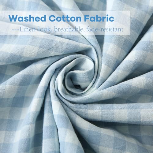 K MASANIJI 2 Pack Light Blue White Plaid Ruffle Gingham Throw Pillow Covers, 100% Washed Cotton Checkered Farmhouse Decorative Pillow Shams for Bed/Sofa - 18"x18" - Image 5