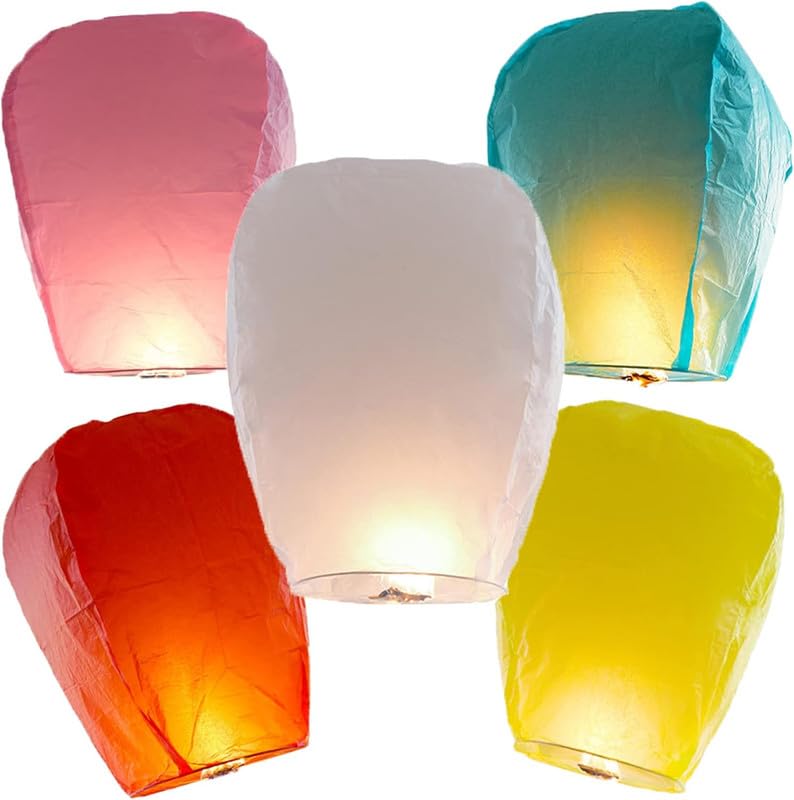 Selibration Multicolour Sky Lanterns Wishing Hot Air Balloon | Flying Night Sky Light Candle for Birthday, Festivals and Pre Wedding Photoshoot (Pack of 25pc) - Image 4
