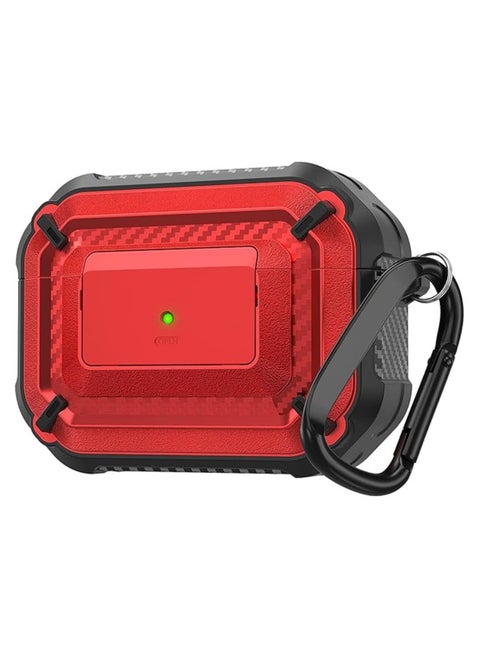 Men's Shockproof Hard Cover with Key Chain for Apple AirPods Pro 2019 with Front LED and Lock (black and red)
