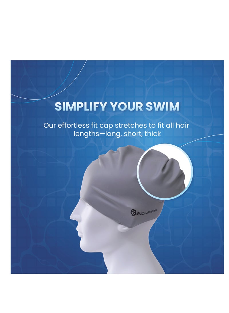 ENDLESS  EL1019 Classic Comfortable Plain Silicon Swimming Cap | Material : Silicon | Elastic Waterproof Swimming Cap for Long and Short Hair with Thicker Edge | For Adults, Women and Men - Image 3