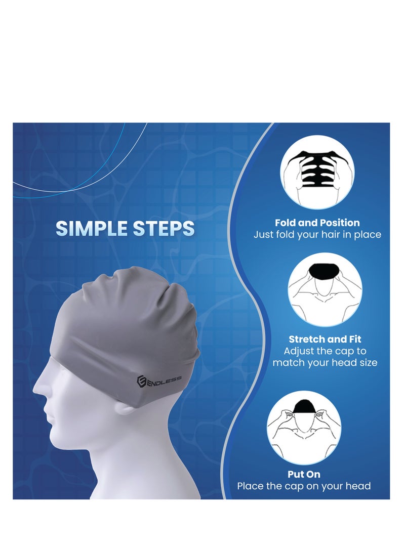ENDLESS  EL1019 Classic Comfortable Plain Silicon Swimming Cap | Material : Silicon | Elastic Waterproof Swimming Cap for Long and Short Hair with Thicker Edge | For Adults, Women and Men - Image 5