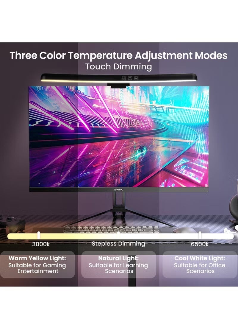 Flicker-Free Arc Monitor Light Bar with 3 Color Temperatures, Touch Control, Timer, USB Powered, Asymmetric Glare-Free Design, Space-Saving Mount for Office, Home Desk and Gaming Setup - Image 2