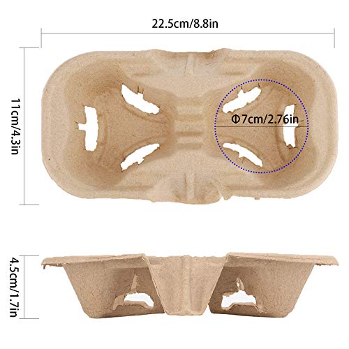 HOZEON 100 Pack 2-Cup Pulp Fiber Drink Carrier, to Go Coffee Cup Holder, Disposable Drink Carrier Tray for Hot or Cold Drinks, Coffee Shops, Takeaway Shops, Restaurants,Grocery Stores, Juice Bars - Image 2