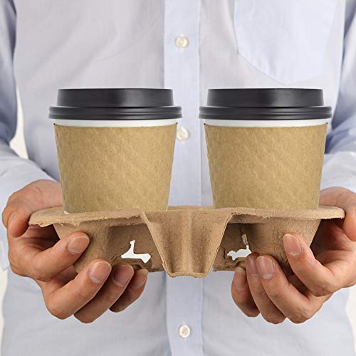 HOZEON 100 Pack 2-Cup Pulp Fiber Drink Carrier, to Go Coffee Cup Holder, Disposable Drink Carrier Tray for Hot or Cold Drinks, Coffee Shops, Takeaway Shops, Restaurants,Grocery Stores, Juice Bars - Image 5