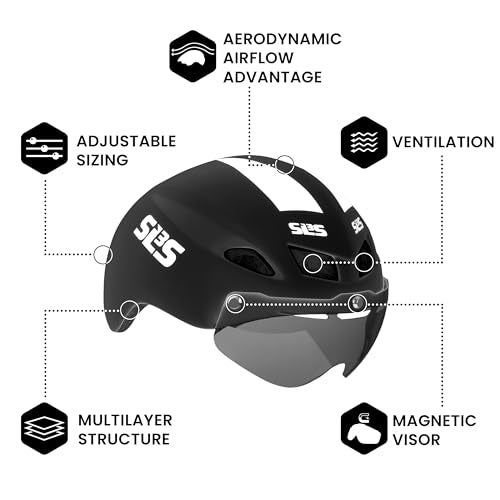SLS3 Triathlon Bike Helmet - Aero Bike Helmet with Removable Shield Visor for Tri and Time Trial TT - Lightweight Men/Women - One Size 21-23 Inches, Black - Image 2