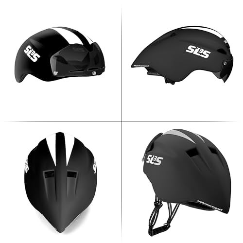 SLS3 Triathlon Bike Helmet - Aero Bike Helmet with Removable Shield Visor for Tri and Time Trial TT - Lightweight Men/Women - One Size 21-23 Inches, Black - Image 5