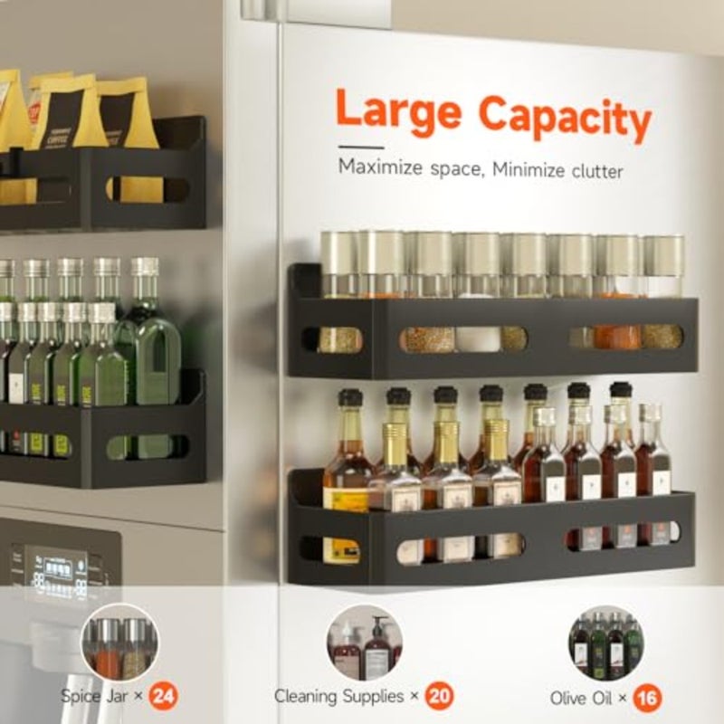 Strong Magnetic Spice Rack for Refrigerator, Multipurpose Magnetic Shelf for Fridge with 4 Hooks for Kitchen and Bathroom Organization - Image 4