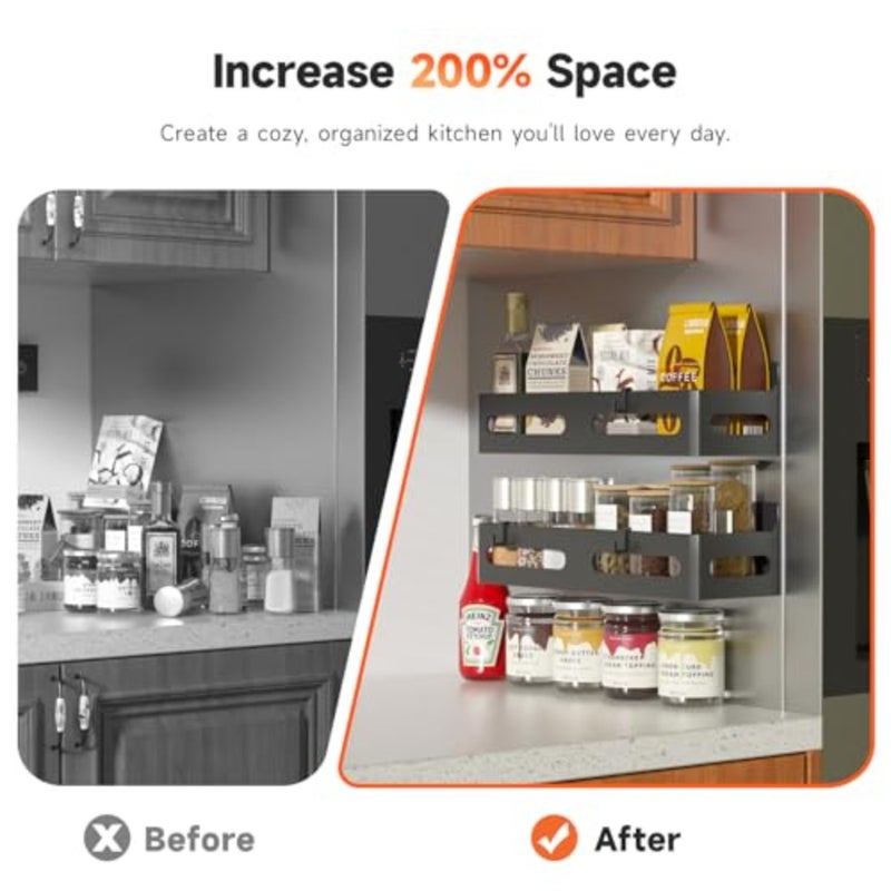 Strong Magnetic Spice Rack for Refrigerator, Multipurpose Magnetic Shelf for Fridge with 4 Hooks for Kitchen and Bathroom Organization - Image 3