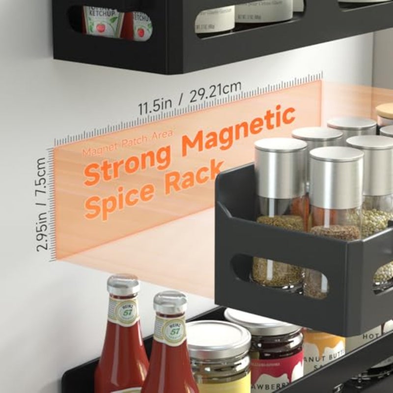 Strong Magnetic Spice Rack for Refrigerator, Multipurpose Magnetic Shelf for Fridge with 4 Hooks for Kitchen and Bathroom Organization - Image 2