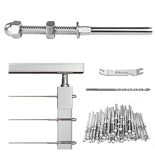 Muzata 60 Pack 1/8" Cable Railing Hardware Kit Hand Swage Threaded Stud Tensioner for 2x2 Metal Post T316 Stainless Steel Deck Cable Railing System CR23 - Image 1