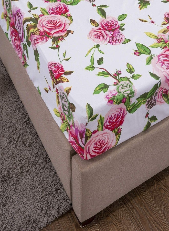 DaDa Bedding Romantic Roses Floral Fitted Bed Sheet w/Pillow Cases - Lovely Spring Pink Garden Botanical Bright Vibrant Colorful - Twin - 2-Pieces - Image 4