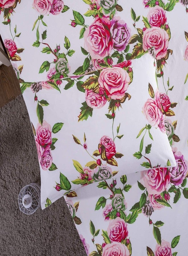 DaDa Bedding Romantic Roses Floral Fitted Bed Sheet w/Pillow Cases - Lovely Spring Pink Garden Botanical Bright Vibrant Colorful - Twin - 2-Pieces - Image 5