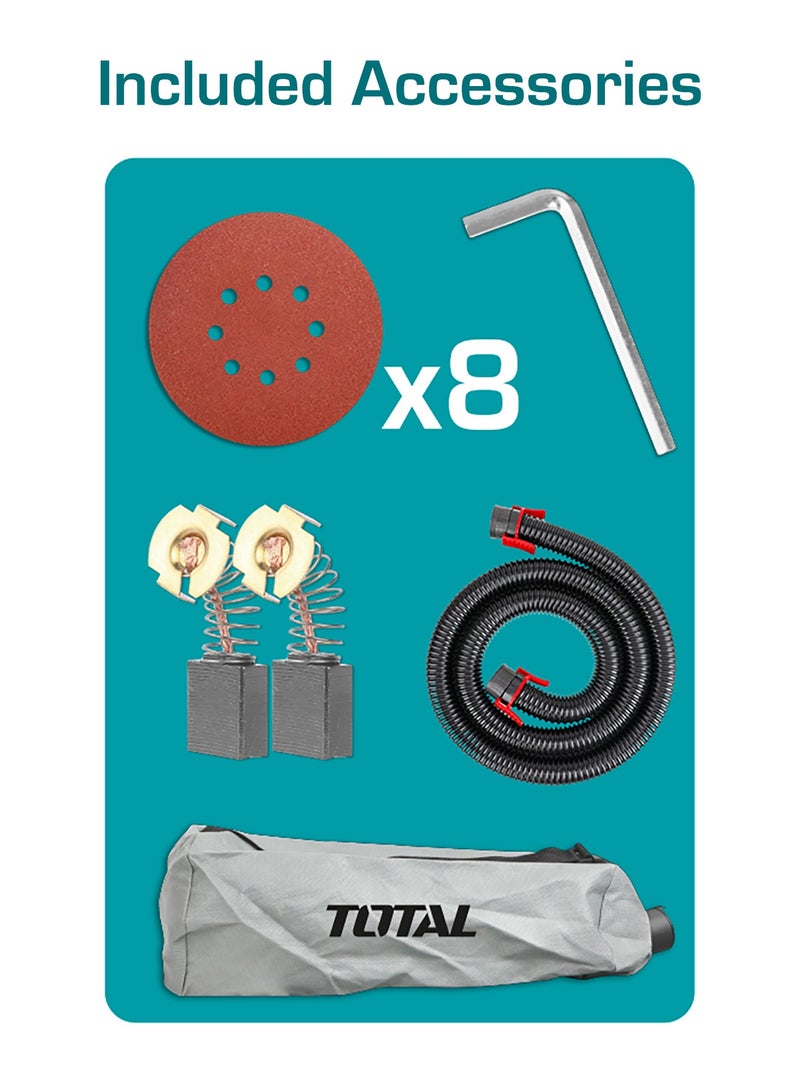 TOTAL 850W Electric Handheld Drywall Sander - 180mm Variable Speed Wall & Ceiling Sander (1000-2900RPM) with LED Work Light, Dust Bag & 8 Sanding Sheets - TDWS10508 - Image 3