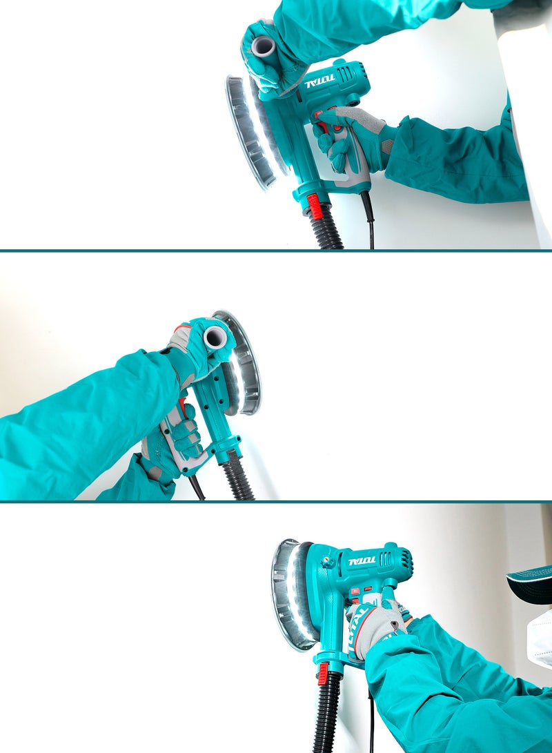 TOTAL 850W Electric Handheld Drywall Sander - 180mm Variable Speed Wall & Ceiling Sander (1000-2900RPM) with LED Work Light, Dust Bag & 8 Sanding Sheets - TDWS10508 - Image 2