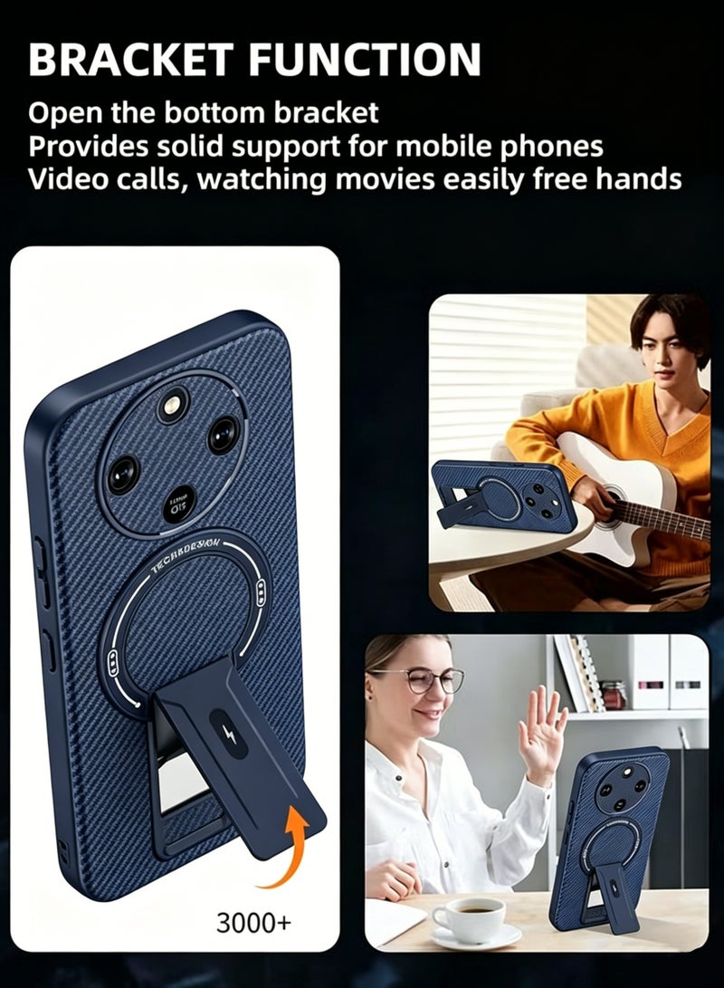 HaDoii Honor X9D Phone Case with Magnetic Hidden Kickstand, Skin-Friendly Soft TPU, Fingerprint Resistant, Supports Wireless Charging, Blue - Image 3