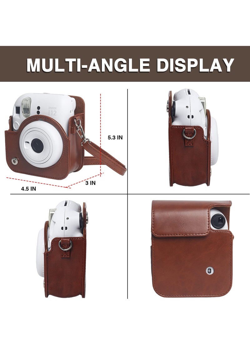 SOLARAE Case for Fujifilm Instax Mini 12 Camera Protective PU Leather Bag Cover with Adjustable Shoulder Strap and Mini Photo Album 64 Pockets (Vintage Brown) - Image 5