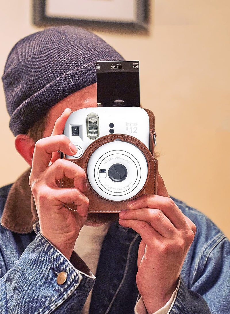 SOLARAE Case for Fujifilm Instax Mini 12 Camera Protective PU Leather Bag Cover with Adjustable Shoulder Strap and Mini Photo Album 64 Pockets (Vintage Brown) - Image 3