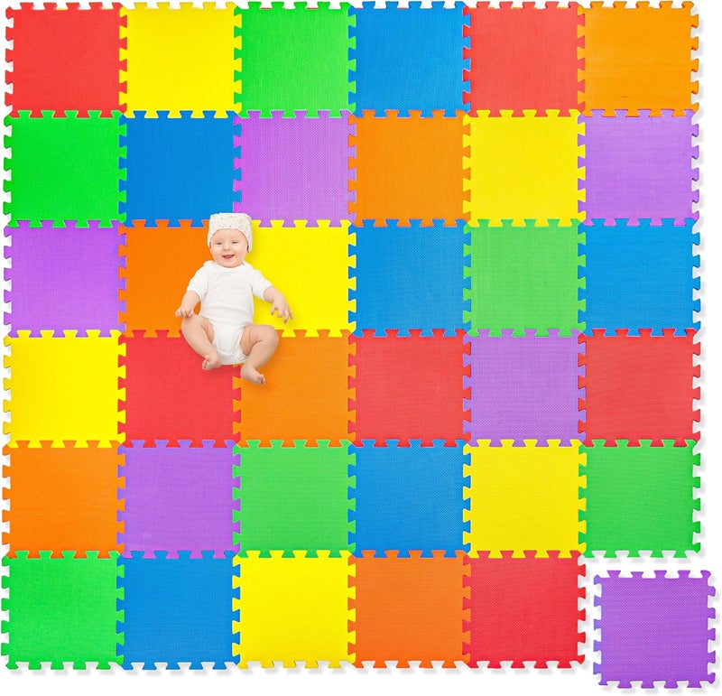 Play Platoon Non-Toxic Extra-Thick 36 Piece Children Play & Exercise Mat - Comfortable Cushiony Foam Floor Puzzle Mat, 6 Vibrant Colors for Kids & Toddlers - Image 1