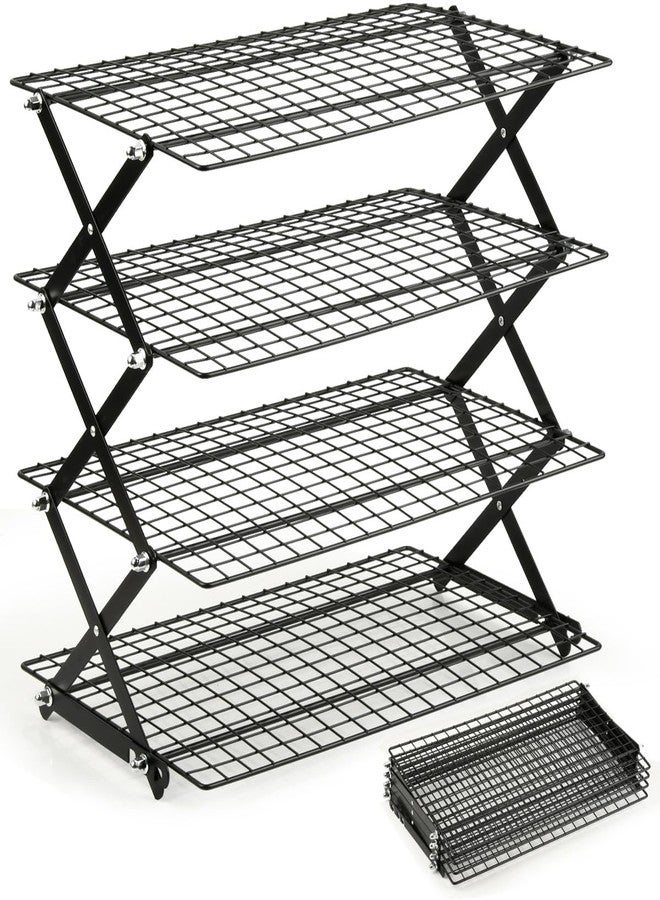 OTYMIOW Collapsible Cooling Rack with Adjustable 3 Setting Design Adjustable ＆ Stackable Baking Rack, X-Shaped Structure Cooling Rack for Cooking and Baking, Picnic Party (4 Tier) - Image 1