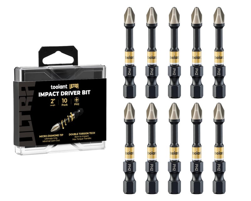 toolant 2 Inch Phillips Bit#2, Magnetic Anti Slip Impact Screwdriver Bits Set, 10pcs Impact Steel X2 PH2 Driver Dit Set with CNC Machined Tips for Impact Driver - Image 1