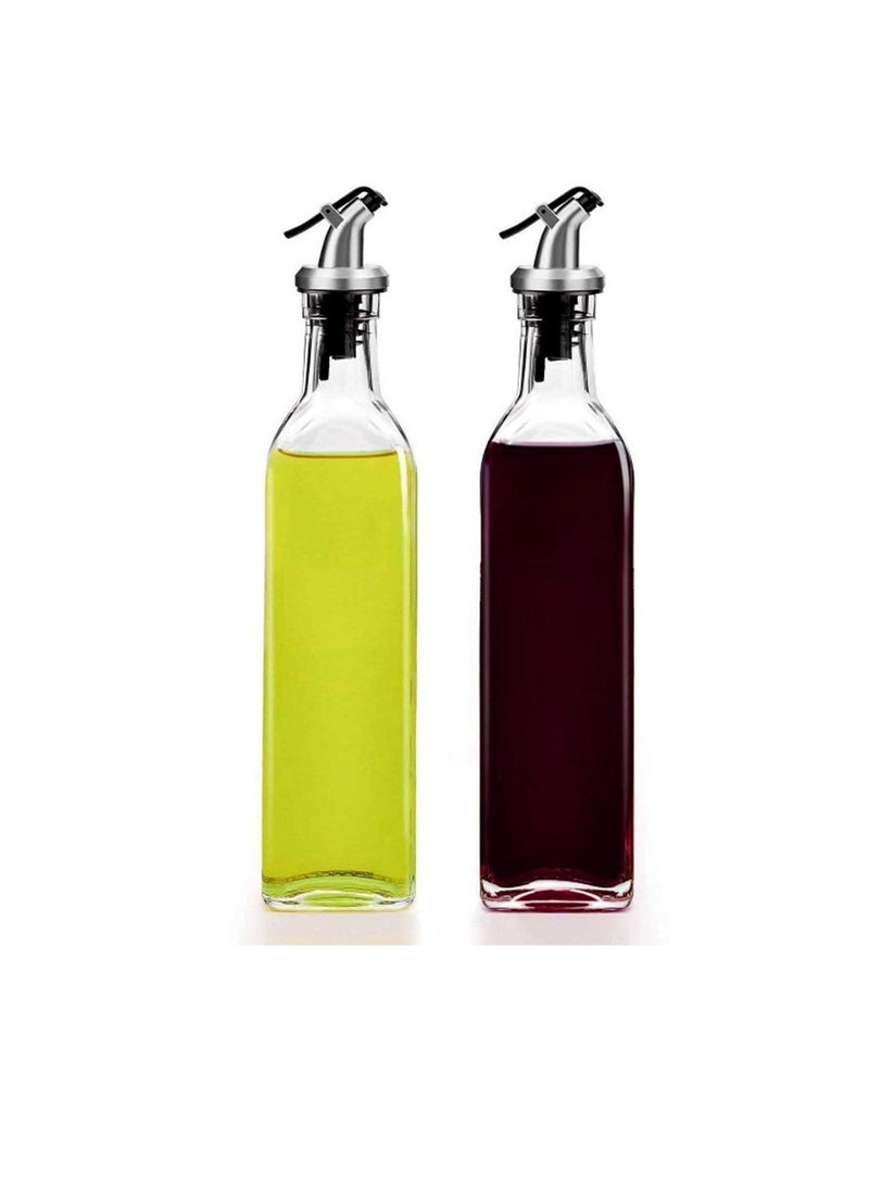Glass Oil-Vinegar Dispenser Bottle,Olive Oil Bottles,BPA Free Stainless Steel Leak-Proof Cork,Transparent Oil Pourer and Holder(500 ml, Pack of 2) - Image 1