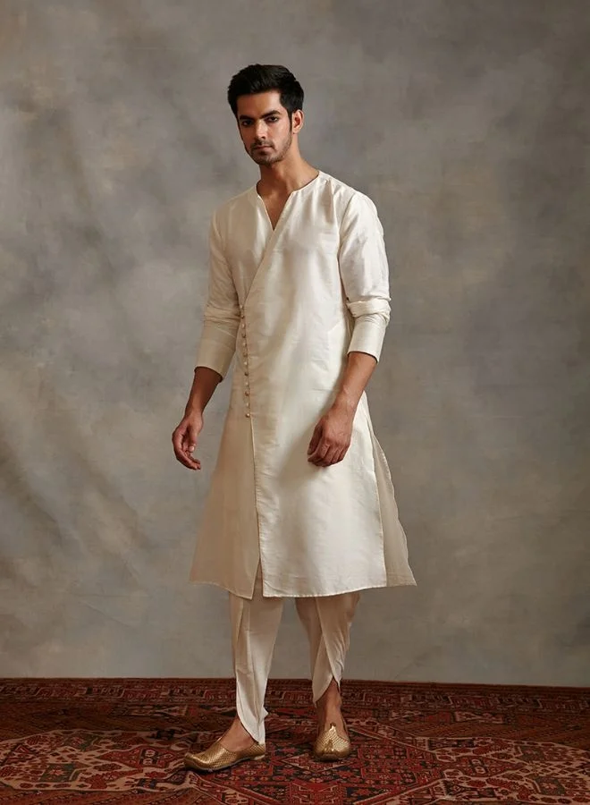 Abhishti Overlapped Banarasi kurta Set - Ivory