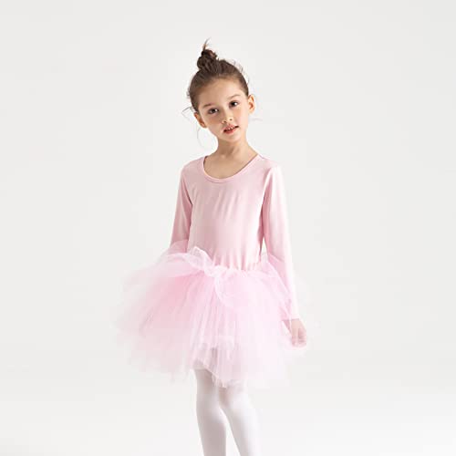 Tutu.kk Toddler Girls Tutu Ballet Dress Gymnastics Long Sleeve 4-Layers Tulle Tutu Leotard Pink 3-4 Years - Image 4