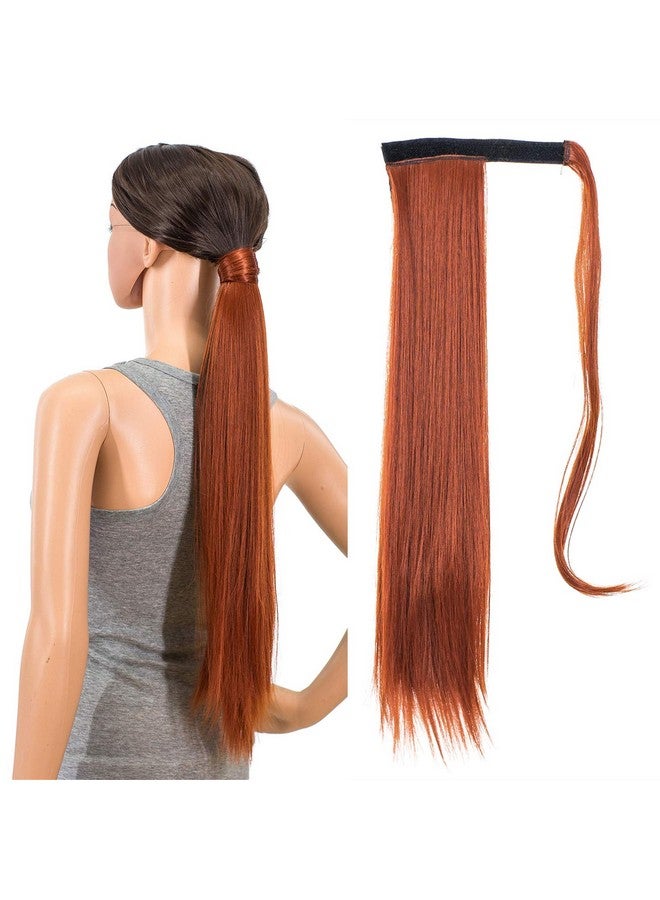 SWACC Women Long Straight/Curly Wavy Wrap Around Ponytail Extension Synthetic Hair Piece Clip In Hair Extensions (Straight Dark Copper Red13) - Image 2
