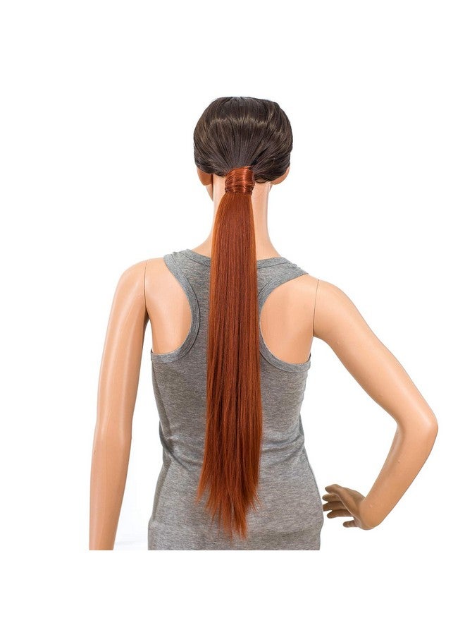 SWACC Women Long Straight/Curly Wavy Wrap Around Ponytail Extension Synthetic Hair Piece Clip In Hair Extensions (Straight Dark Copper Red13) - Image 3