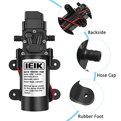 IEIK 12 Volt Diaphragm Pump 4LPM 1.05 GPM 108PSI Self Priming Sprayer Pump 12V DC Fresh Water Pressure Sprayer Pump Adjustable for RV Camper Marine Boat Lawn (45W) - Image 4