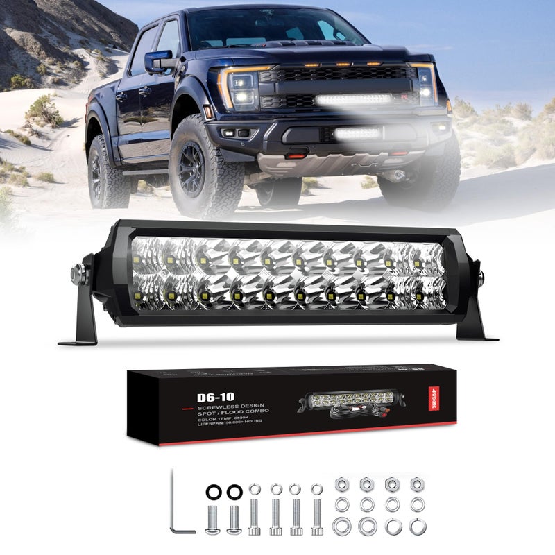 4WDKING LED Light Bar 10 inch IP68IP69K Waterproof Dual Row Off Road Light Bar with DT Connector 90W Flood and Spot Combo Beam Work Light for Truck Cars ATV UTV Boat