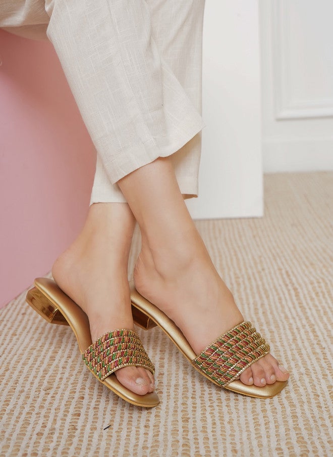 She Zone Copper Open Toe Flats for Women - Image 1