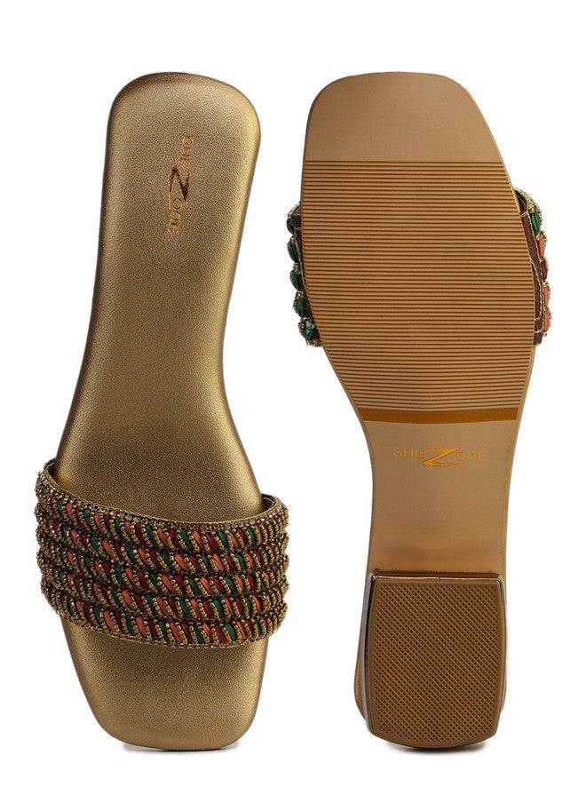 She Zone Copper Open Toe Flats for Women - Image 5