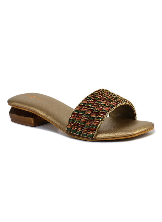 She Zone Copper Open Toe Flats for Women - Image 2