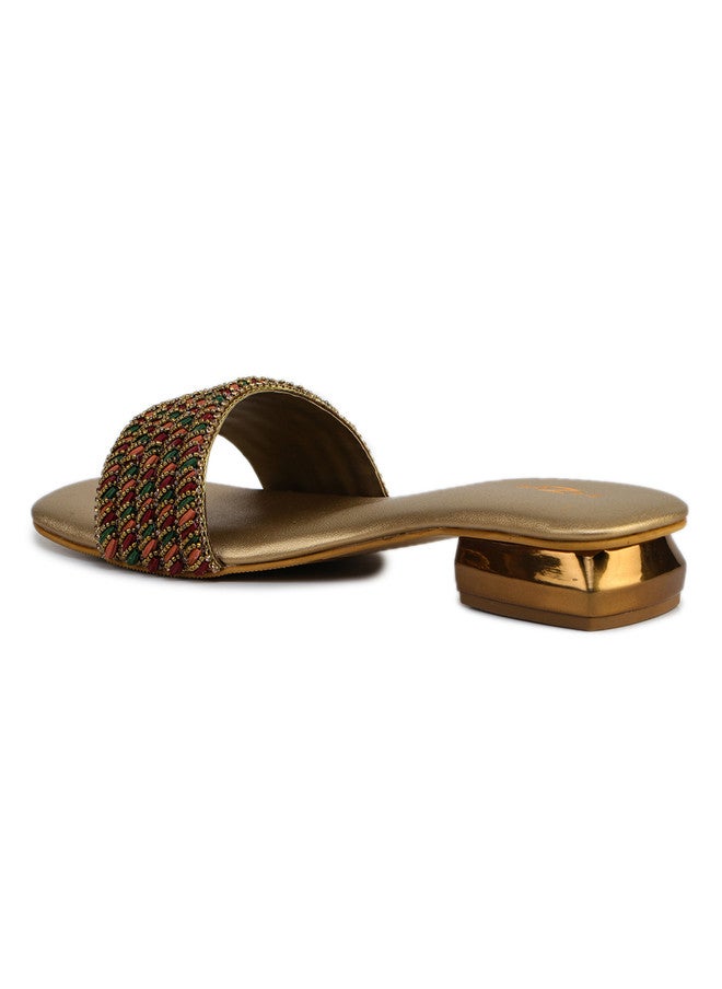She Zone Copper Open Toe Flats for Women - Image 3