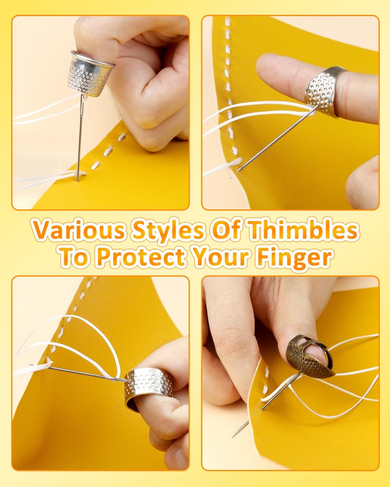FIVEIZERO Thimble Kitâ€“ Sewing Thimbles for Hand Sewing, Metal Finger Protectors, Thimble Ring for Quilting and Embroidery, Includes Seam Ripper, Measuring Tape and Thread Snips - Image 4