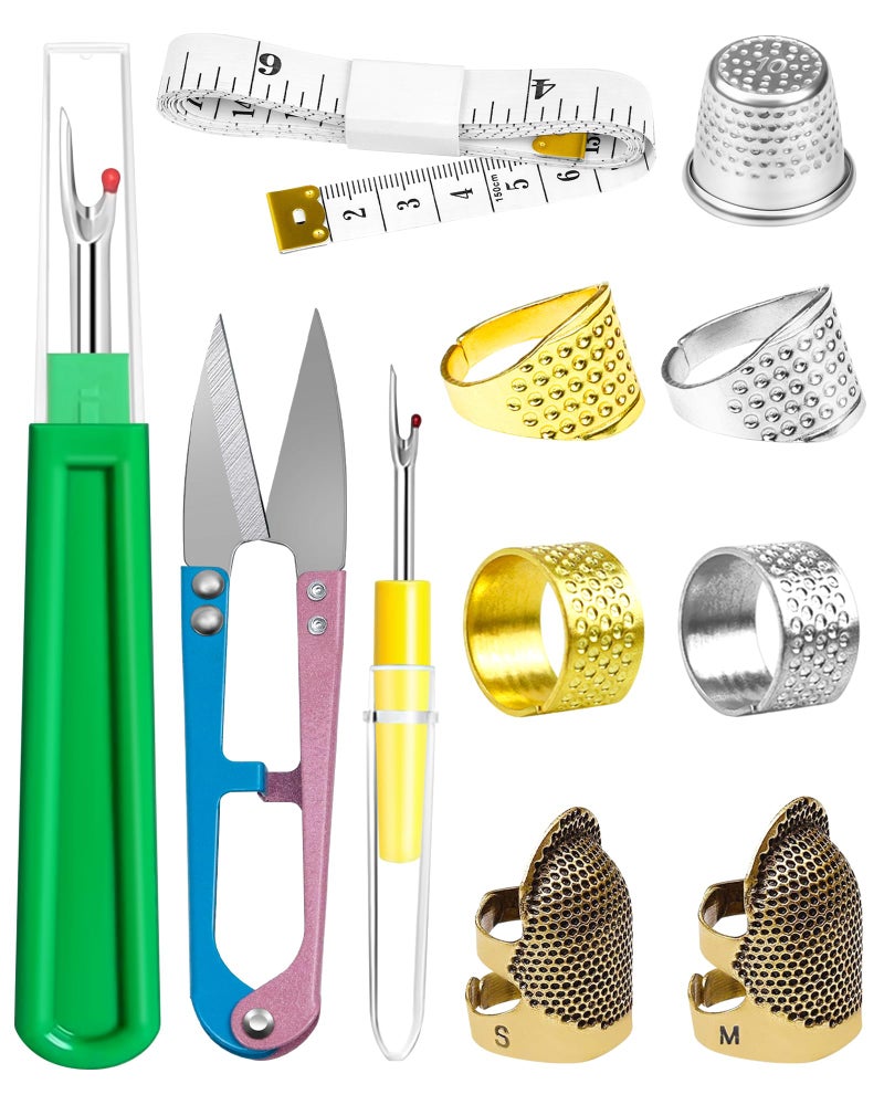 FIVEIZERO Thimble Kitâ€“ Sewing Thimbles for Hand Sewing, Metal Finger Protectors, Thimble Ring for Quilting and Embroidery, Includes Seam Ripper, Measuring Tape and Thread Snips - Image 1
